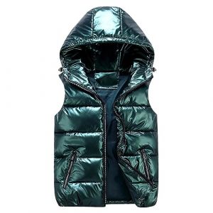 Doudoune sans Manches Femme Capuche Zipp&eacute; Veste Duveteuse Gilet sans Manche Femme Courtes Veste Matelass&eacute;e L&eacute;g&egrave;re Manteau Femme Hiver Chaude Chic Blouson (Anglekie, neuf)