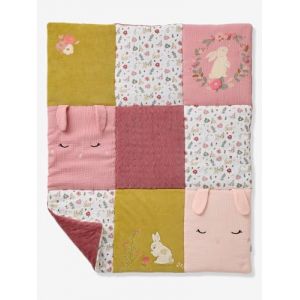VERTBAUDET Tapis de Sol/Fond de Parc Patchwork Lapin ENCHANTÉ Vieux Rose 100X100 (VERTBAUDET, neuf)