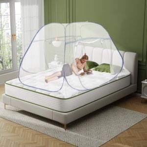 RUETERY Moustiquaire de lit pop-up double porte portable - Moustiquaire pour lit - Double porte - 198 x 180 x 160 cm - Bleu - Pour l'extérieur, le camping, les voyages, la chambre à coucher (QINYEKJZZ, neuf)