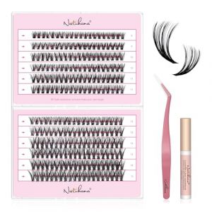 Natuhana Faux Cils Individuel DIY 240Pcs Naturel Extension de Cils Kit C Curl 8-16mm Bouquet Volume Russe avec Colle et Pinces (NATUHANA, neuf)