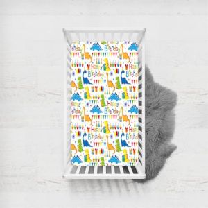 Odot Drap Housse pour Lit de Bébé, Motif Dinosaure Housse de Matelas pour Bébé Drap Housse Respirant Douce pour Lit Parapluie et Berceau Draps Housses Enfants (Joyeux anniversaire,65x95cm) (Odot, neuf)