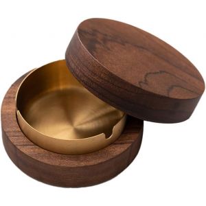 Cendrier d'ext&eacute;rieur en bois 90 mm RUNEAY Nussbaum Cendrier avec couvercle et doublure amovible en acier inoxydable, cendrier pour voiture, bureau, salon, cadeaux pour homme, grand-p&egrave;re, papa, mari (runsengedianzi, neuf)