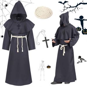Sunshine smile Deguisement Moine,Prêtre Peignoir,Médiéval Renaissance Moine Costume Robe,Costume Robe de Prêtre Halloween,Soutane Costume,Costume Halloween Homme,Renaissance Priester Robe avec Croix (ZonQ, neuf)