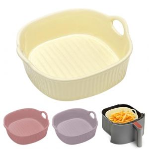 Plat à gratin rond en céramique pour friteuse à air chaud 18,5 x 16,5 x 5,5 cm, plat à lasagnes, plat à lasagnes, moule rond émaillé multicolore pour lasagnes, frites, soupe (jaune clair) (lovehomevp, neuf)