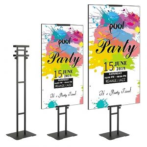 VEVOR Porte-Affiche 10-190,5 mm Hauteur Réglable Présentoir sur Pied Double-face Panneau d'Affichage en Aluminium avec Base Métallique Stable pour Menu Information Mariage Restaurant Musée Magasin (New Clear FR, neuf)