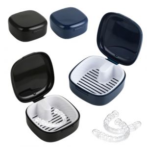 2 Pièces Boîte Appareil Dentaire - Boîte Gouttière Dentaire, Boîte PP Portable, Double Compartiment Égouttage, pour Appareils/Mainteneurs (Noir+Bleu Royal) (Dandestore, neuf)