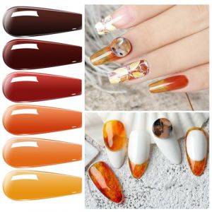 Vishine Vernis Gel Semi-permanent Ambre Vernis à ongles Gel Collection, Jelly Crystal Translucide Effet Écaille de Tortue Rouge Corail Brûlé Orange Ambre 6 Couleurs Soak Off UV LED Nail Art Kit 8ml (ChicChicYou, neuf)