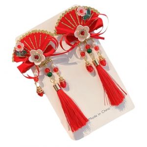 &Eacute;pingles &agrave; cheveux chinoises, serre-t&ecirc;te du Nouvel An chinois, n&oelig;uds rouges avec pompons, pince &agrave; cheveux de style chinois, accessoires chinois, pinces &agrave; cheveux pour le Nouvel An (binratolre, neuf)