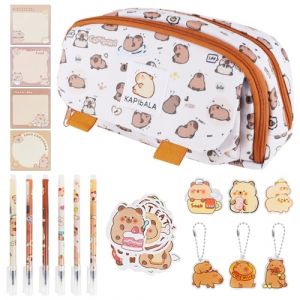LHOEST Capybara Trousse &agrave; Crayons 47PCS Capybara Papeterie Kawaii Trousse Animaux Kawaii Stylo Capybara Autocollant Cartoon Trousse &agrave; Crayons Gar&ccedil;on Fille Capybara Trousse Scolaire avec Compartiments (LINHao, neuf)
