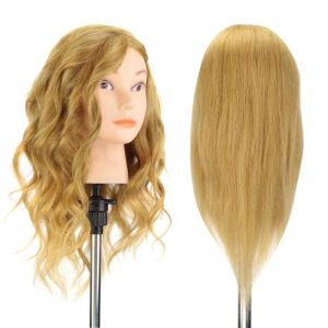 Têtes d'exercice Professionnelle 16'' 100% Cheveux Naturels Tête à Coiffer Coiffure Cosmétologie Pratique Mannequin Poupée pour le Salon Coiffeur Poupée avec Support (DayBetterDeals, neuf)
