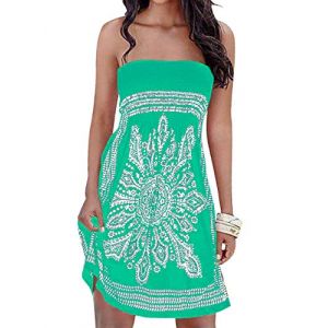 Robe d'&eacute;t&eacute; pour femme, au motif de fleur, multicolore, style boh&egrave;me, d&eacute;contract&eacute;e, mini robe de plage, Vert., XL (EMMA'S CLOTHING, neuf)