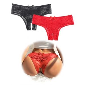 ohmydear String Sexy Tanga Femme Sexy Chic Dentelle Florale Lot de 2 Culottes et Slips Ouverte Lingerie Trasparent Respirant Court Panties Tenue Sexy sous-V&ecirc;tements (OHMYDEAR, neuf)