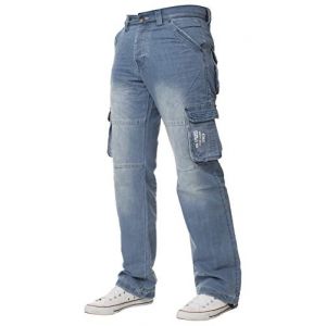 Ze ENZO Jean Cargo Combat -Pantalons Denim en Toutes Tailles pour Hommes- Bleu - 44W / 30L (RAW DENIM, neuf)