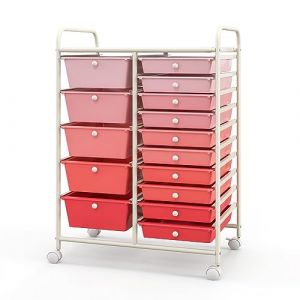 COSTWAY Chariot de Rangement 15 Tiroirs en PP, Tour de Rangement à Roulette, Cadre en Métal, Desserte Meuble Tiroir pour École, Bureau, 63x37x87cm (FDS GmbH, neuf)