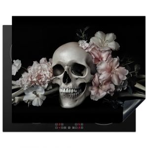 KitchenYeah&copy; Protege Plaque Tapis Pour Induction 65x52 cm Deco Cuisine Protection Vitroc&eacute;ramique Pour Cuisiniere Squelette - Fleurs - Rose - T&ecirc;te de Mort - Os (KitchenYeah, neuf)