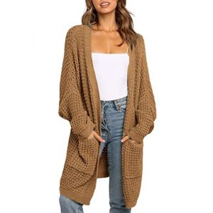 Uusollecy Gilet Long Femme Hiver Chaud D&eacute;contract&eacute; Long Gilet Grosse Maille Femme avec Poche Gaufr&eacute; Gilet Femme Long,Marron,XL (hopin, neuf)