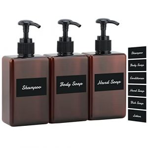 Segus Distributeurs Savon, 3 Pi&egrave;ces 280ml Flacon Pompe Vide, Distributeur Gel Douche pour Salle de Bain, Gymnase, Soap Dispenser avec &Eacute;tiquette (Marron) (Segus, neuf)