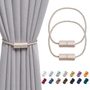 Pretty Jolly Lot de 2 embrasses de rideaux magnétiques de 40,6 cm faites à la main en corde latérale - Pratiques et décoratives - Pour fenêtre de maison et de bureau (beige) (PrettyJolly, neuf)