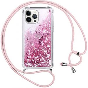 Vauki Coque pour iPhone 13 Pro Max avec Cordon,Paillette Liquide Transparent Crystal Glitter Housse,Protection Antichoc Silicone Souple TPU Bumper Case,Réglable Collier pour iPhone 13Pro Max,Rose (HARMONIQUE WAY, neuf)