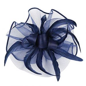 Bibi pour femme - Chapeau en maille &eacute;l&eacute;gante - Style vintage - Accessoire de cheveux - Bandeau &agrave; fleurs - Pour carnaval, th&eacute;, cocktail, cosplay - Bleu marine - Taille unique (jksmyx, neuf)