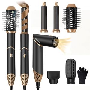 Brosse Soufflante & Hair Air Styler Set, UKLISS 5 en 1 Air Brush Sèche Cheveux Ionique Brosse Soufflante Brosse Chauffante Brushing Boucleur a Cheveux Fer à Friser à Air Cadeau pour Femme, Noir/Or (ukliss beauty, neuf)