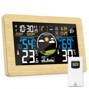 VIFLYKOO Station Météo Sans Fil, Thermomètre et Hygromètre Intérieur Extérieur avec Capteur Externe, Prévisions Météo, Écran VA 7,5", Baromètre, Alarme, 4 Rétroéclairage Réglable, Couleur du Bois (BELLE TING LIMITED, neuf)