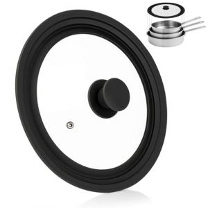 Druuzyl Couvercle Universel en Silicone 24/26/28 cm, Couvercle universel en verre en Silicone Résistant à Chaleur et Trou Vapeur, Couvercle Universel Noir, pour Casseroles et Poêles (Tuyethjkd, neuf)