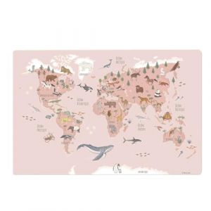 Sous-main de bureau pour enfants &ndash; &laquo; Carte du monde Animaux rose fran&ccedil;ais &raquo; &ndash; 60 x 40 cm &ndash; en vinyle premium &ndash; Fabriqu&eacute; en Allemagne (ASongman, neuf)