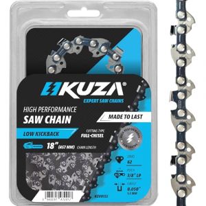 Chaîne de tronçonneuse de qualité supérieure - 45 cm - 3/8" - LP .050" 62TG - Convient pour Husqvarna, Bosch, Mac Allister, Ryobi, Dolmar, Greenworks, Gardol et beaucoup d'autres modèles (Kuza Brand, neuf)