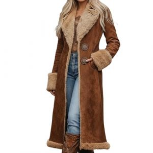 Duohropke Manteau d'hiver femme long Veste d'hiver chaude doubl&eacute;e Veste polaire Manteau en cuir Revers Manteau hiver &eacute;pais Trench-coat Col rabattu Peluche Manteau en fausse fourrure Vestes en cuir PU (PANGCON, neuf)
