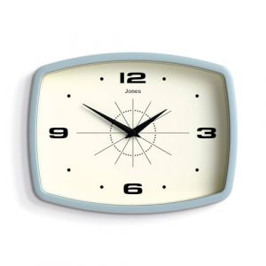 Jones Clocks® Horloge murale rétro - Horloge carrée - Horloge rectangulaire - Horloge de cuisine - Horloge de bureau - Horloge rétro - Horloge design - Boîtier coloré - Chiffres arabes (bleu) (Newgate World Ltd, neuf)