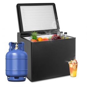 SMETA Frigo Gaz, 40L Frigo Camping Car, R&eacute;frig&eacute;rateur Trimixte 12V 220V Gaz, 0-10℃, Silencieux Mini Bar, Poign&eacute;es encastr&eacute;es, pour Camping Car Caravane Camion, Noir (SMETA Electric Appliances Company, neuf)