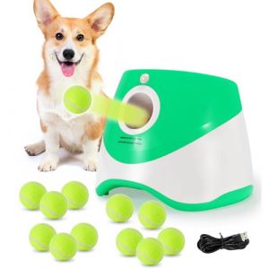 Lanceur de balles pour chien avec 12 balles de tennis, lanceur automatique de balles pour chien pour intérieur et extérieur, 3 distances réglables, 3 à 9,1 m, jouet interactif pour chien de petite et (cjhshop, neuf)