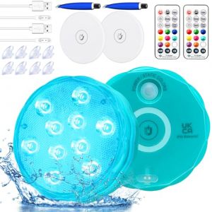 Lumière Submersible LED Rechargeable Pour Piscine - Éclairage Avec Télécommande, Ventouse Étanche, Magnétique - Pour Baignoire, Spa - 2 Pcs (Idealife-EU, neuf)