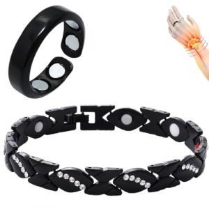 VRYNDH 2 pi&egrave;ces Bracelet magn&eacute;tique en cuivre avec anneau magn&eacute;tique en cuivre massif (noir) (leksei, neuf)