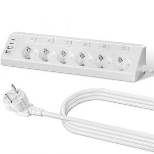 Vipwell Prise Plan de Travail Cuisine, Multiprises avec 2 Ports USB A et 2 Ports USB C, Multiprise 6 Prises avec Interrupteur, Rallonge &Eacute;lectrique 2m pour Meuble, Canap&eacute;, Bureau, Table (Vipwell FR, neuf)