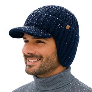 TOP-EX DryKnit&trade; Casquette imperm&eacute;able en laine m&eacute;rinos &agrave; 80% pour homme, bonnet d'hiver en tricot avec doublure en polaire et cache-oreilles, M-XXL, bleu, M-L (TOP-EX Hats, neuf)