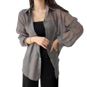 JPSSJGYH Chemise en Mousseline avec Protection UV, Couverture de Plage l&eacute;g&egrave;re &agrave; Manches Longues, Chemise en Mousseline avec Protection Solaire pour Femmes (Gray,Taille Unique) (tengfei store, neuf)