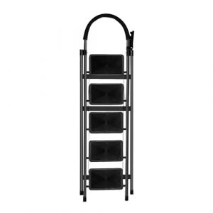 Escabeau 5 Marches Pliable &ndash;Petit Escabeau Fait en Acier Alliage, Marches Antid&eacute;rapantes, Charge 150 kg, sans Montage &ndash; pour Cuisine, Garage & Bureau&ndash;152 x 87 x 39 cm - 5 marches (Noir) (Hechheu, neuf)