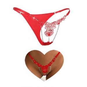 comeondear String Ficelle Femme Sexy &Eacute;rotique sous Vetements Feminins G-String Chic Grande Taille Culotte Tanga Bijoux Slip Taille Basse Underwear Thong T-Back 1-Rouge,M (ComeonDear, neuf)