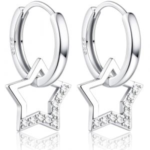 JeweBella Boucles d'oreilles Enfants Fille en Argent 925 Color&eacute;es Zircone Petites Boucles d'oreilles Cr&eacute;oles avec Pendentif &Eacute;toile Mignonnes Boucles d'oreilles &Eacute;toile Pendantes pour Enfant Femme (MOY-UK, neuf)
