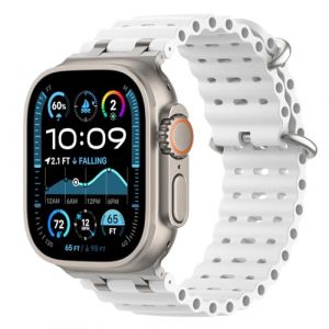 Astorgos Bracelet Ocean Compatible avec Apple Watch Ultra2/Ultra 49mm,S10 46mm,9/8/7 45mm,SE2/SE/6/5/4 44mm,3/2/1 42mm,Bracelet de Montre Sport avec Connecteur en Métal pour Homme Femme, Argent/Blanc (cuiyuhao, neuf)