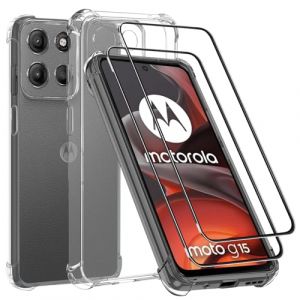 MZBESTCable Coque pour Motorola G15 + Verre Trempé/Film Protection écran 2Pièces,Coque Transparente Moto G15 6.72 Pouces,Souple TPU Housse Etui-Shock-Absorption Antichoc Case Cover (MZBESCable, neuf)