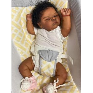Anano - Poupée Bebe Reborn en Silicone Corps Entier Fille Noire de 18 Pouces Poupée Réaliste Africaine-Américaine avec Cheveux Doux Implantés à la Main (20"-PÊCHE-Silicone-Fille-Blanche) (J-J Link Global, neuf)