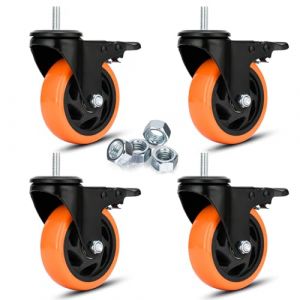Lot de 4 roulettes pivotantes de 100 mm avec tige filetée M10 x 25 mm - Double verrouillage de sécurité - Roulettes industrielles - Charge maximale : 540 kg - Roulettes avec freins - Pour chariots et (YOOGAA, neuf)