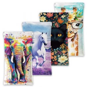 GLOBLELAND 4 Pieces Étui à Lunettes Souple en Cuir PU pour Femmes Hommes Motif Girafe Chat Cheval Éléphant Étui à Lunettes de Soleil Pochette Portable Animaux Mignons amusants pour Lunettes de Soleil (GLOBLELAND FR, neuf)