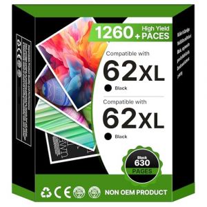 Washope Cartouche 62XL Noir Remplacement pour Cartouche HP 62 Noir pour Encre 62 62 XL pour Envy OfficeJet 200 250 5740 8040 5742 Envy 7640 5540 5640 5544 5646 5548 5545 5547 (2 Noir) (VETRINIA, neuf)