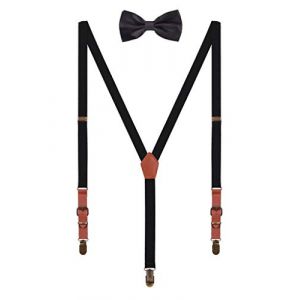 WANYING 2cm Bretelles N&oelig;ud Papillon Set pour Femme Homme Retro Y-forme 3 Bronze Clips Bretelles &eacute;lastique regolabile pour Grandeur 140-190cm - Noir (WANYING EU, neuf)