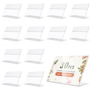 30Pcs Support D'affichage de Prix en Acrylique, Transparent Porte Étiquette de Prix, Porte Étiquette de Nom en Acrylique, Presentoir de Table Transparent pour Boutique de Supermarché, Bureau (Doreenstar, neuf)