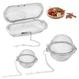 VGECEE Lot de 3 Boule à Thé, Filtre à Thé, Passoire à Thés en Acier Inoxydable, Passoire à Epices, Infuseur à Thés avec Chaîne, Boule à Épices Ovale et Ronde pour Maison Restauration Cuisine (Teksyjiuh, neuf)